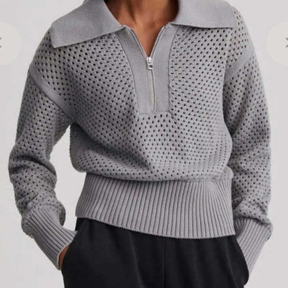 Varley Lily Knit  Quarter Zip Cropped Sweater Medium